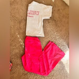 White Graphic Tee and Pink Pants Set